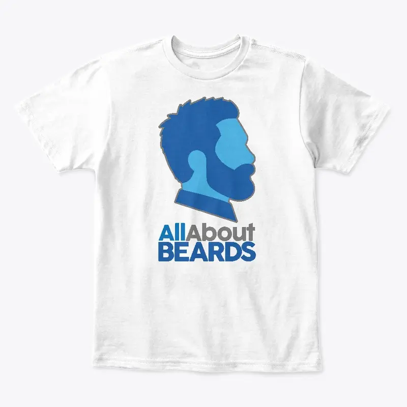 All About BEARDS logo, blue, vertical